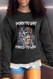 Black Casual Vintage Print Patchwork O Neck Tops