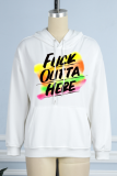 White Street Vintage Print Draw String Hooded Collar Tops