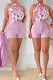 Pink Casual Print Patchwork V Neck Sleeveless Two Pieces (without jacket With Belt)