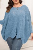 Grey Casual Solid Asymmetrical O Neck Plus Size Tops