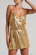 Yellow Sexy Solid Sequins Patchwork Backless V Neck Sling Dress Dresses