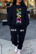 Black Casual Letter Patchwork Draw String Printing O Neck Long Sleeve Two Pieces