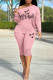 Pink Casual Print Basic Oblique Collar Long Sleeve Two Pieces