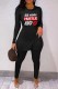 Black Casual Print Slit O Neck Long Sleeve Two Pieces