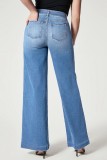 Navy Blue Casual Daily Solid Patchwork High Waist Regular Denim Jeans