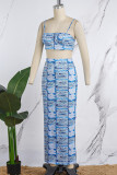 Multicolor Sexy Casual Print Backless Slit Spaghetti Strap Sleeveless Two Pieces