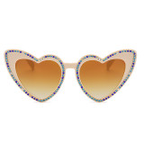 Beige Casual Daily Patchwork Rhinestone Sunglasses