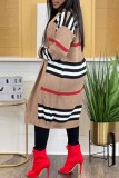 Khaki Casual Striped Cardigan Cardigan Collar Outerwear