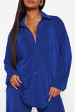 Royal Blue Casual Solid Turndown Collar Long Sleeve Two Pieces