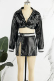 Yellow Casual Solid Patchwork Turndown Collar Long Sleeve Two Pieces