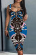 Blue Black Casual Print Basic U Neck Vest Dress Dresses