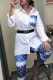 Blue Elegant Print Letter Turndown Collar Long Sleeve Two Pieces