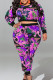 Purple Casual Sweet Print Patchwork O Neck Plus Size Two Pieces