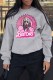 Grey Casual Print Letter O Neck Tops