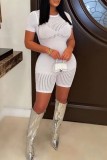White Sexy Casual Solid See-through O Neck Skinny Romper