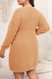 Grey Casual Solid V Neck Long Sleeve Plus Size Dresses