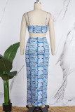 Multicolor Sexy Casual Print Backless Slit Spaghetti Strap Sleeveless Two Pieces