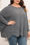 Blue Casual Solid Asymmetrical O Neck Plus Size Tops