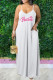White Sexy Casual Letter Print Backless Spaghetti Strap Long Dress Plus Size Dresses