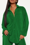 Green Casual Solid Turndown Collar Long Sleeve Two Pieces