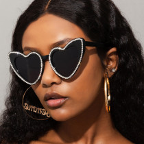 Black Casual Daily Patchwork Rhinestone Sunglasses
