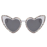 White Grey Casual Daily Patchwork Rhinestone Sunglasses