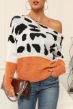 Black Gray Casual Leopard Patchwork O Neck Tops
