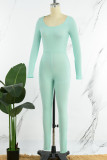 Light Green Casual Solid Basic O Neck Skinny Jumpsuits