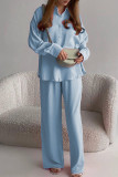 Baby Blue Casual Solid Patchwork Buckle Turndown Collar Long Sleeve Two Pieces