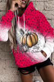 Rose Red Casual Print Basic Hooded Collar Tops