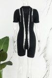 White Casual Solid Patchwork See-through Turndown Collar Skinny Romper