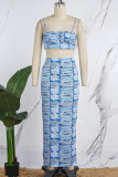 Multicolor Sexy Casual Print Backless Slit Spaghetti Strap Sleeveless Two Pieces