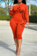 Orange Casual Print Basic Oblique Collar Long Sleeve Two Pieces