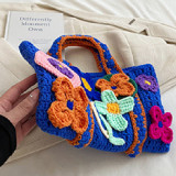 Blue Casual Patchwork Weave Bags