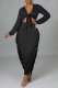 Black Casual Solid Tassel Bandage V Neck Long Sleeve Two Pieces