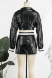 Yellow Casual Solid Patchwork Turndown Collar Long Sleeve Two Pieces