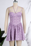 Purple Sexy Casual Print Backless Spaghetti Strap Sling Dress Dresses