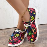 Black Red Casual Patchwork Printing Round Comfortable Shoes