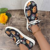 Black Red Casual Patchwork Printing Round Comfortable Shoes