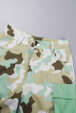 Light Green Street Camouflage Print Patchwork Pocket Regular High Waist Straight Full Print Bottoms