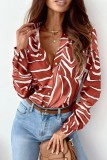 Rose Red Casual Print Patchwork Shirt Collar Tops