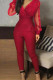 Red Casual Solid Patchwork V Neck Skinny Jumpsuits