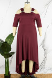 Pink Casual Solid Asymmetrical V Neck Long Dress Plus Size Dresses