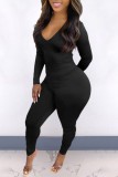 White Casual Solid Basic V Neck Skinny Jumpsuits