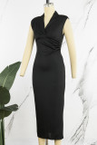 Red Casual Solid Patchwork V Neck Sleeveless Dress Dresses
