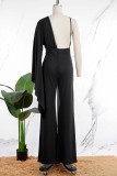 Rose Red Sexy Solid Patchwork Backless Fold V Neck Regular Jumpsuits
