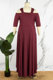 Green Casual Solid Asymmetrical V Neck Long Dress Plus Size Dresses