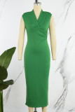 Red Casual Solid Patchwork V Neck Sleeveless Dress Dresses
