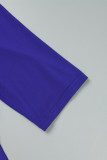 Blue Casual Solid Asymmetrical V Neck Long Dress Plus Size Dresses