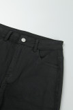 Black Casual Solid Patchwork High Waist Skinny Denim Jeans